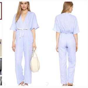 Solid & Striped Cape Linen Jumpsuit blue white